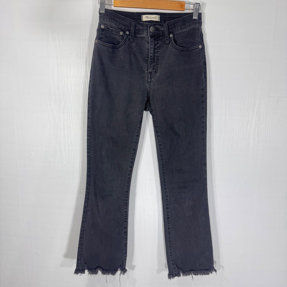 Madewell Cali Demi Boot Jeans Womens Size 25 Black Wash Frayed Hem